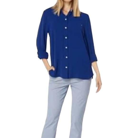 Tommy Hilfiger Tops - TOMMY HILFIGER
Women's Roll-Tab-Sleeve Button-Down Emblem Shirt